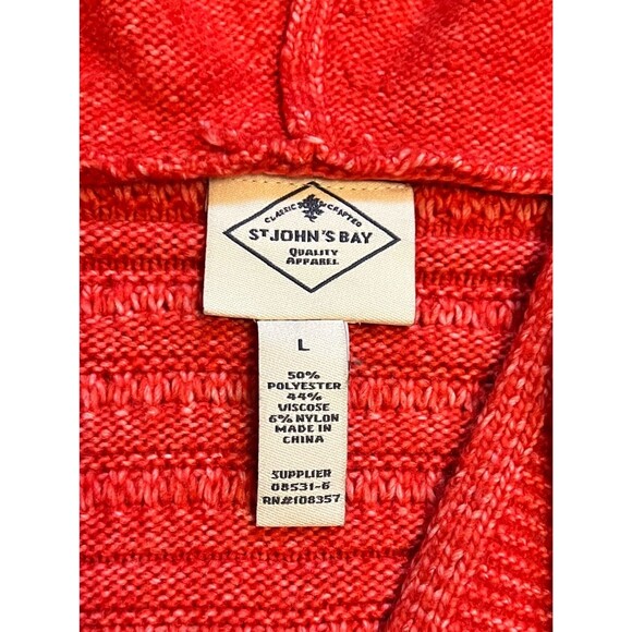 ST JOHN' BAY Parachute Orange Pullover Hooded Knit Sweater Preppy Colorful L NEW - Picture 3 of 5